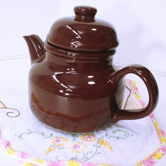 Vintage 1983 Rondo Gailstyn Japan Collectible Teapot Round 'Brown Betty' 6-cup - Picture 2 of 10